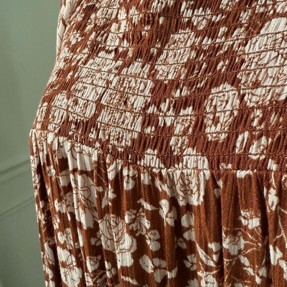 NWT Knox Rose Cave Long Sleeve Smocked Peasant Dress Rust Brown Floral XXL - Picture 4 of 11